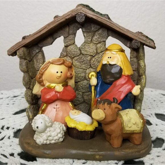 CHRISTMAS Miniature Nativity Set Joseph‎ Mary Baby Jesus Lamb Donkey Stab… - Picture 9 of 9